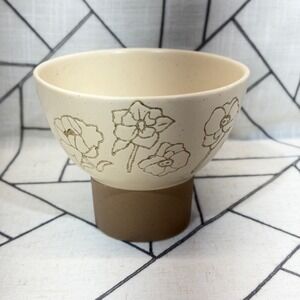 World Market Kolor Me Koby Footed Bowl 6in Cream Brown Floral Ceramic Pedestal